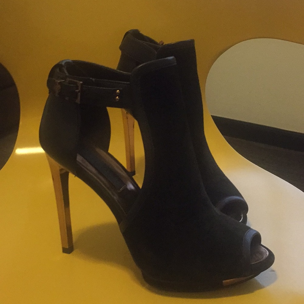 BCBG suede open toe bootie